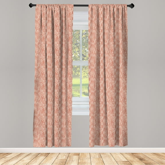 Ambesonne Vintage Curtains, Lace Pattern Victorian Art, Pair of 28"x63", Dark Salmon