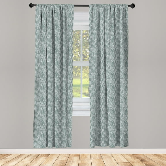 Ambesonne Vintage Curtains, Lace Pattern Victorian Art, Pair of 28"x63", Pale Teal