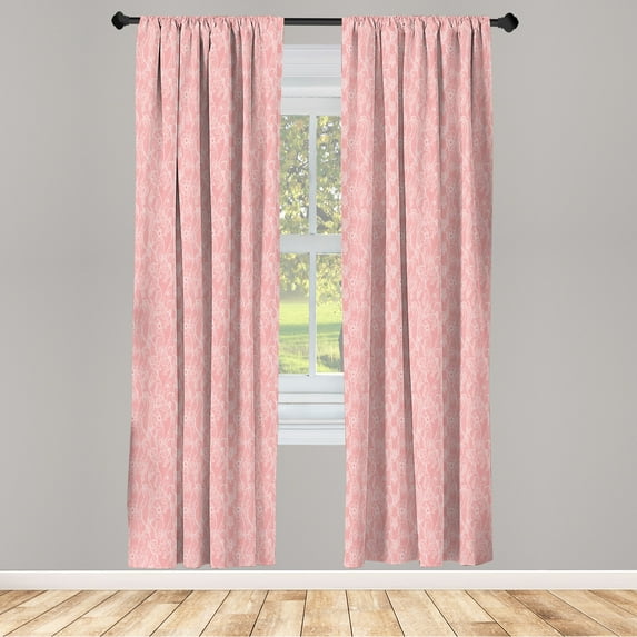 Ambesonne Vintage Curtains, Lace Pattern Victorian Art, Pair of 28"x95", Pale Pink