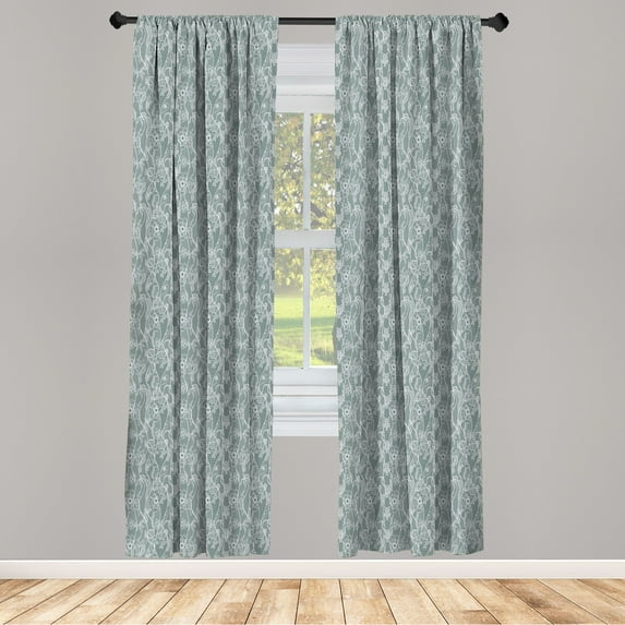 Ambesonne Vintage Curtains, Lace Pattern Victorian Art, Pair of 28"x95", Pale Teal