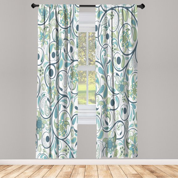 Ambesonne Vintage Curtains, Leafy Oriental Scroll Print, Pair of 28"x63", Avocado Green