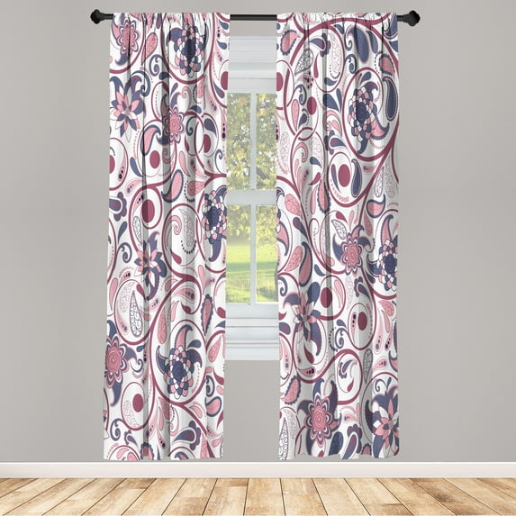 Ambesonne Vintage Curtains, Leafy Oriental Scroll Print, Pair of 28"x84", Dried Rose