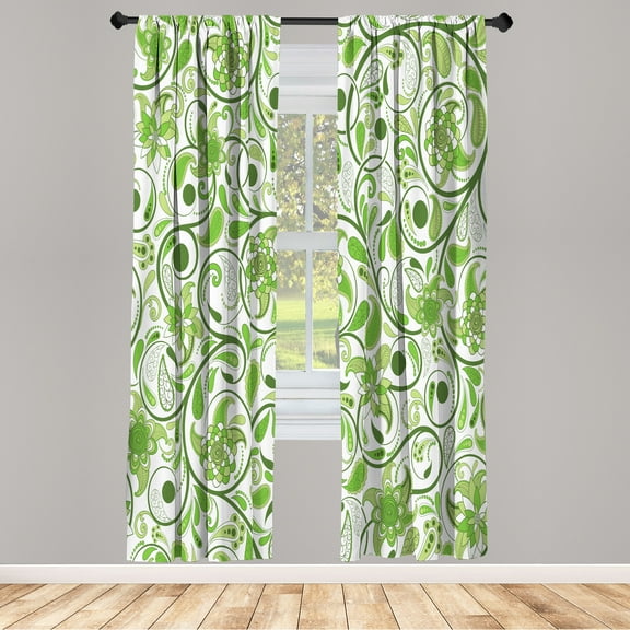 Ambesonne Vintage Curtains, Leaves with Eastern Design, Pair of 28"x63", Apple Green