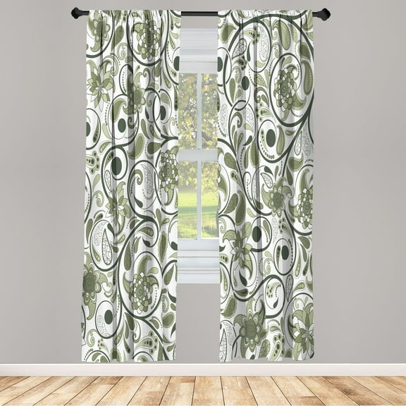 Ambesonne Vintage Curtains, Leaves with Eastern Design, Pair of 28"x63", Army Green