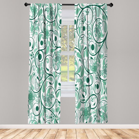 Ambesonne Vintage Curtains, Leaves with Eastern Design, Pair of 28"x63", Shamrock Green