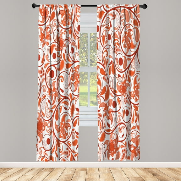 Ambesonne Vintage Curtains, Leaves with Eastern Design, Pair of 28"x84", Burnt Orange