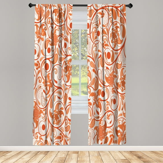 Ambesonne Vintage Curtains, Leaves with Eastern Design, Pair of 28"x84", Dark Salmon