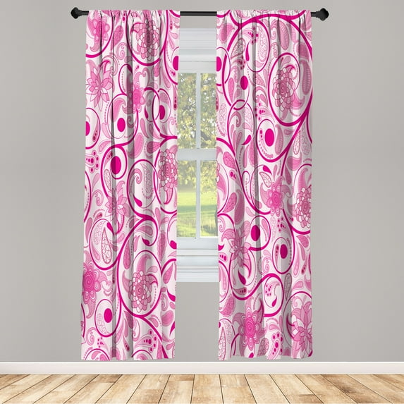 Ambesonne Vintage Curtains, Leaves with Eastern Design, Pair of 28"x84", Hot Pink