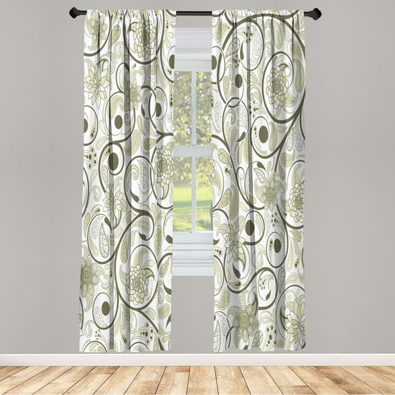 Ambesonne Vintage Curtains, Leaves with Eastern Design, Pair of 28"x84", Pale Eggplant