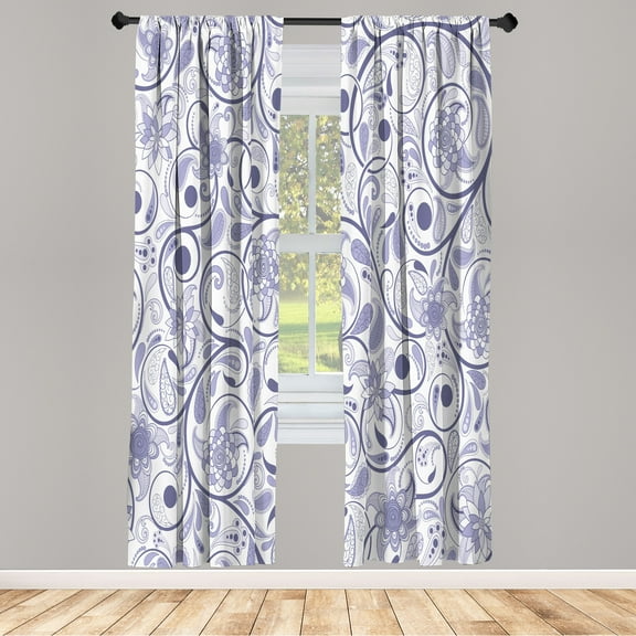 Ambesonne Vintage Curtains, Leaves with Eastern Design, Pair of 28"x84", Pale Lilac