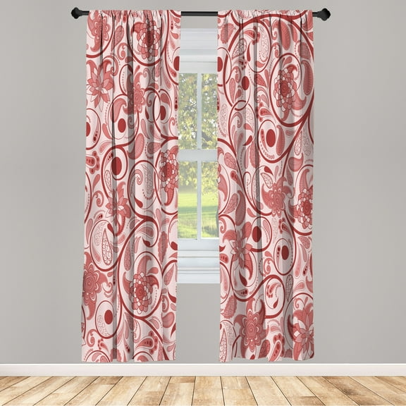 Ambesonne Vintage Curtains, Leaves with Eastern Design, Pair of 28"x84", Pale Ruby