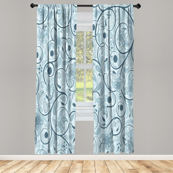 Ambesonne Vintage Curtains, Leaves with Eastern Design, Pair of 28"x95", Pale Blue