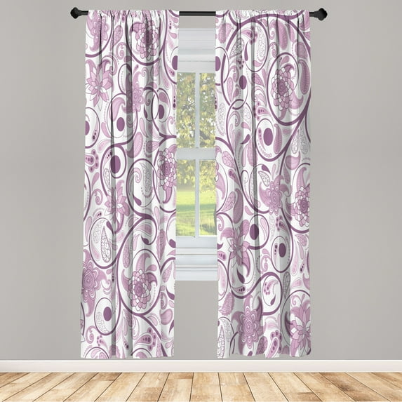 Ambesonne Vintage Curtains, Leaves with Eastern Design, Pair of 28"x95", Pale Mauve