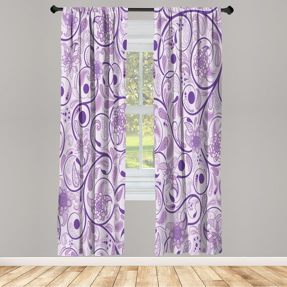 Ambesonne Vintage Curtains, Leaves with Eastern Design, Pair of 28"x95", Violet Lilac