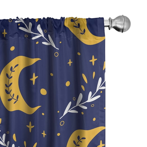 Ambesonne Vintage Curtains, Moon Leaves Branches Plot, Pair of 28"x63", Earth Yellow Night Blue