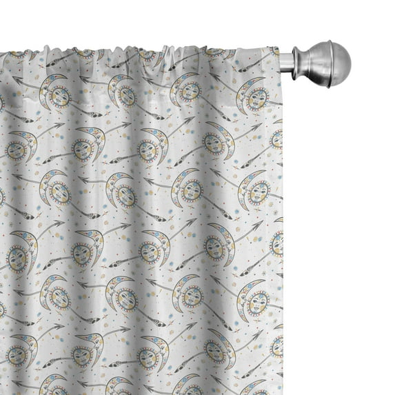 Ambesonne Vintage Curtains, Moon Sun Arrow Art, Pair of 28"x95", Blue Yellow