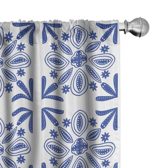 Ambesonne Vintage Curtains, Moroccan Flora Ornament, Pair of 28"x63", Persian Blue and White