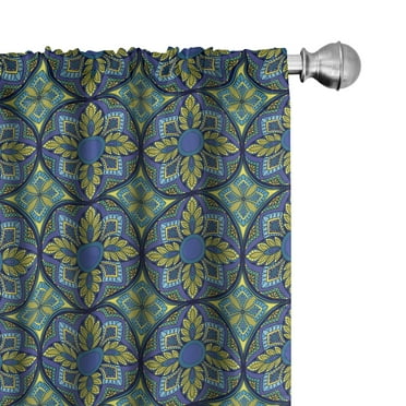 Ambesonne Vintage Curtains, Mosaic Tiles Pattern, Pair of 28"x95", Cobalt Blue Apple Green