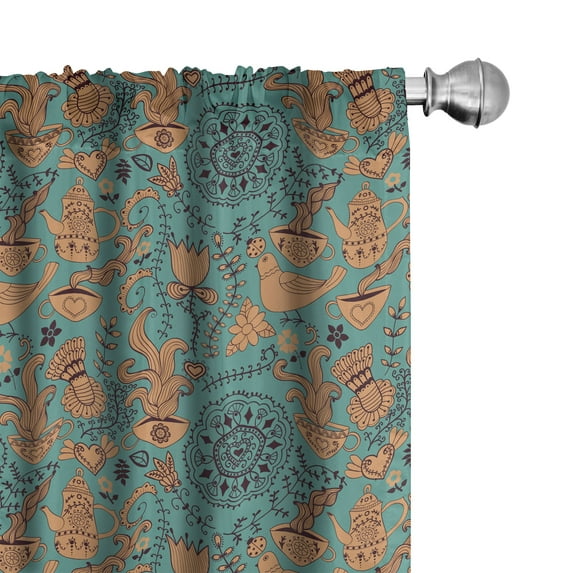 Ambesonne Vintage Curtains, Nature Scroll Art, Pair of 28"x63", Pale Caramel Dark Brown