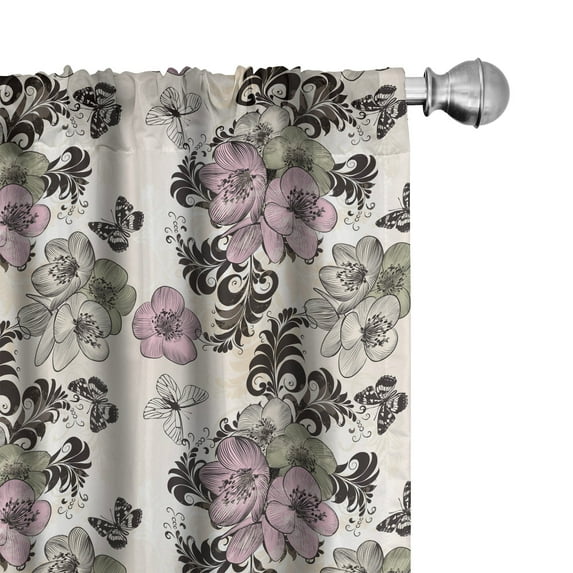 Ambesonne Vintage Curtains, Nostalgic Floral Pattern, Pair of 28"x84", Multicolor
