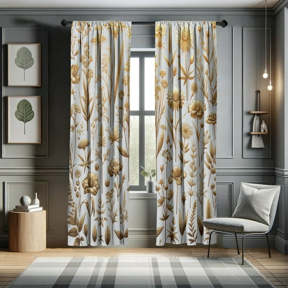 Ambesonne Vintage Curtains, Nostalgic Wildfloral Witchy, Pair of 28"x63", Dark Khaki Pale Grey
