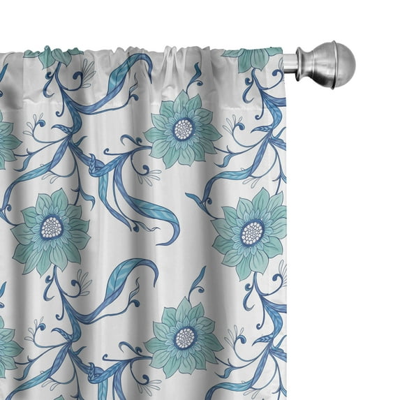 Ambesonne Vintage Curtains, Nouveau Style Floral Art, Pair of 28"x95", Seafoam Deep Sky Blue