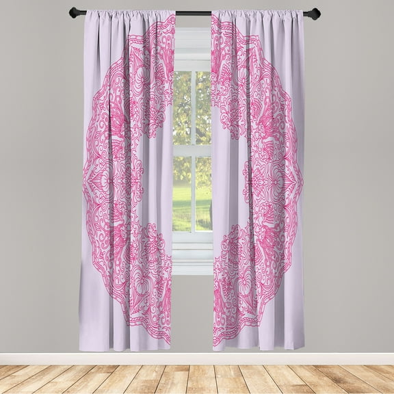Ambesonne Vintage Curtains, Old Fashion Floral Boho Art, Pair of 28"x63", Magenta