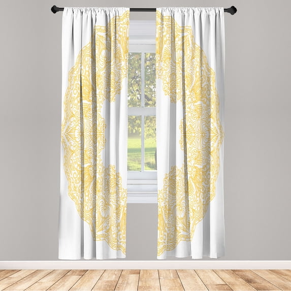 Ambesonne Vintage Curtains, Old Fashion Floral Boho Art, Pair of 28"x84", White Yellow