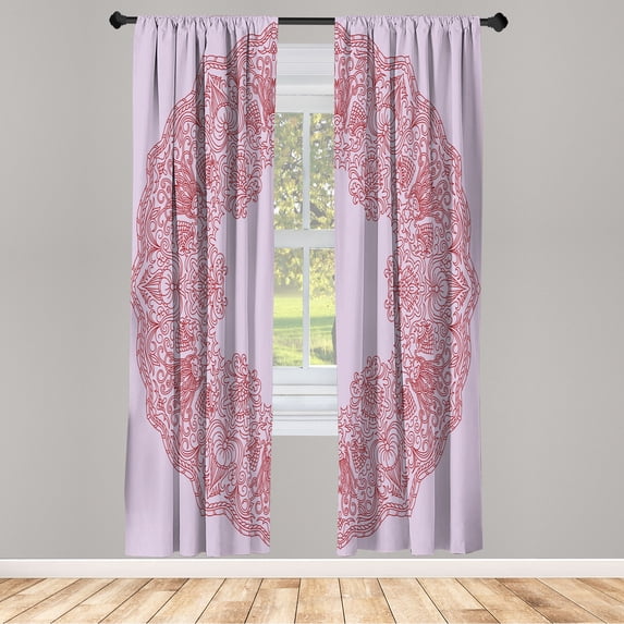 Ambesonne Vintage Curtains, Old Fashion Floral Boho Art, Pair of 28"x95", Maroon