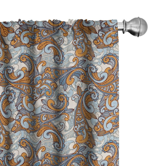 Ambesonne Vintage Curtains, Paisley Inspired, Pair of 28"x63", Orange Pale Blue Cream