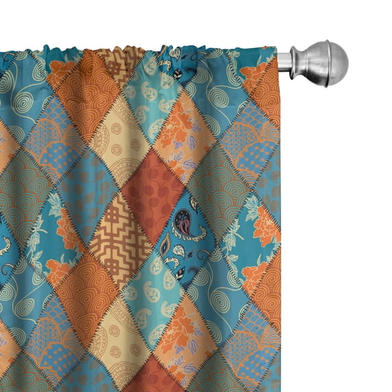 Ambesonne Vintage Curtains, Patchwork with Flowers Line, Pair of 28"x95", Dark Orange Pale Caramel