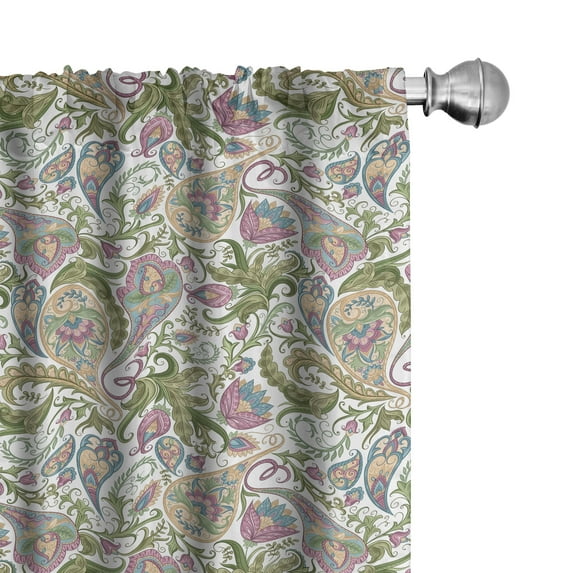 Ambesonne Vintage Curtains, Persian Pickles Ornate, Pair of 28"x63", Pale Brown Mauve and Green