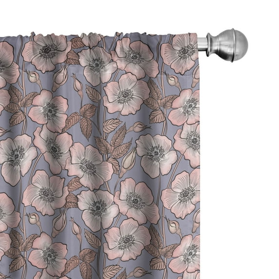 Ambesonne Vintage Curtains, Poppy Buds Garden Art, Pair of 28"x95", Mauve Blush