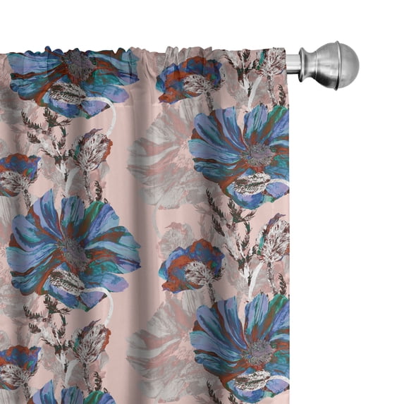 Ambesonne Vintage Curtains, Poppy Flowers Botanical Art, Pair of 28"x84", Dark Ceil Blue and Blush