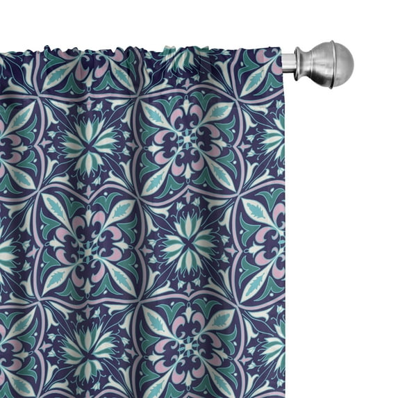 Ambesonne Vintage Curtains, Repeating Floral Shapes Art, Pair of 28"x63", Soft Pink Teal Green