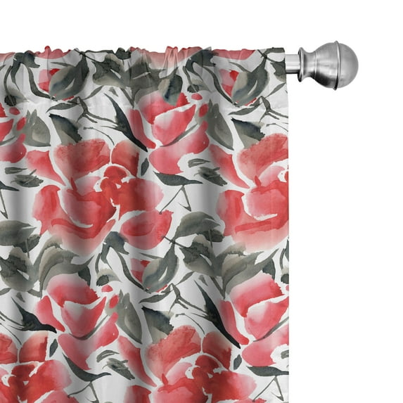 Ambesonne Vintage Curtains, Repeating Roses Watercolor, Pair of 28"x84", Dark Coral and Pale Ruby