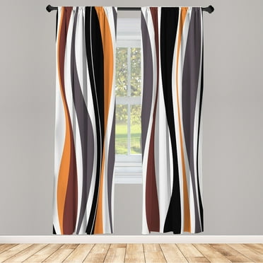 Ambesonne Vintage Curtains, Retro Funky Lines Abstract, Pair of 28"x63", Black Apricot