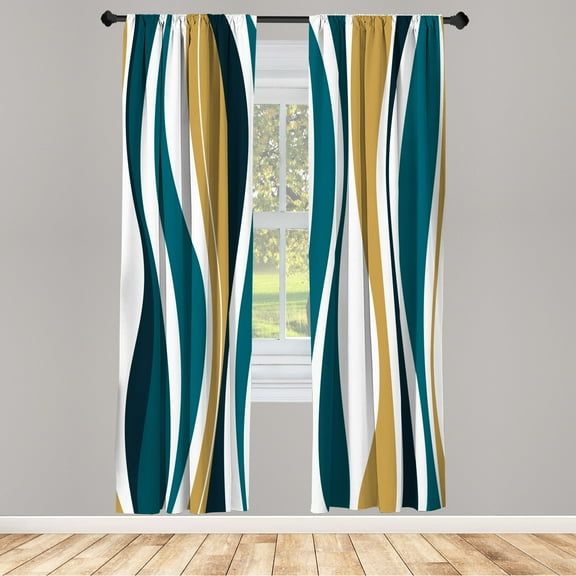 Ambesonne Vintage Curtains, Retro Funky Lines Abstract, Pair of 28"x63", Dark Teal