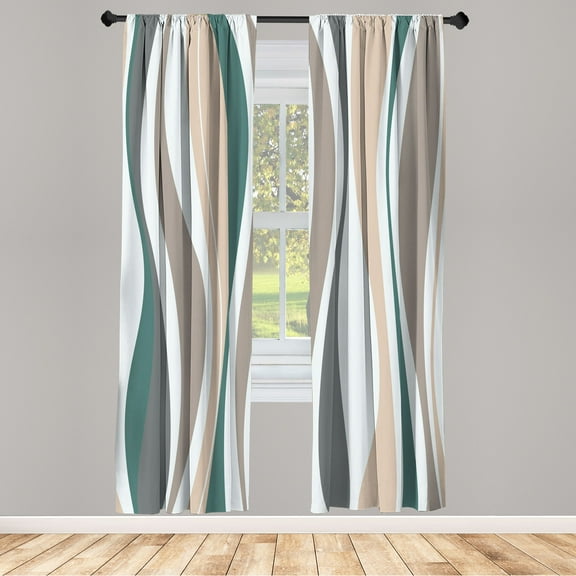 Ambesonne Vintage Curtains, Retro Funky Lines Abstract, Pair of 28"x63", Pastel Brown