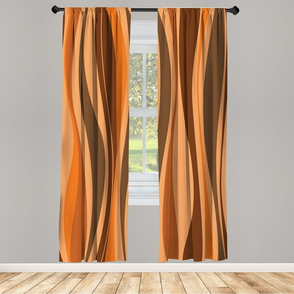 Ambesonne Vintage Curtains, Retro Funky Lines Abstract, Pair of 28"x84", Persian Orange