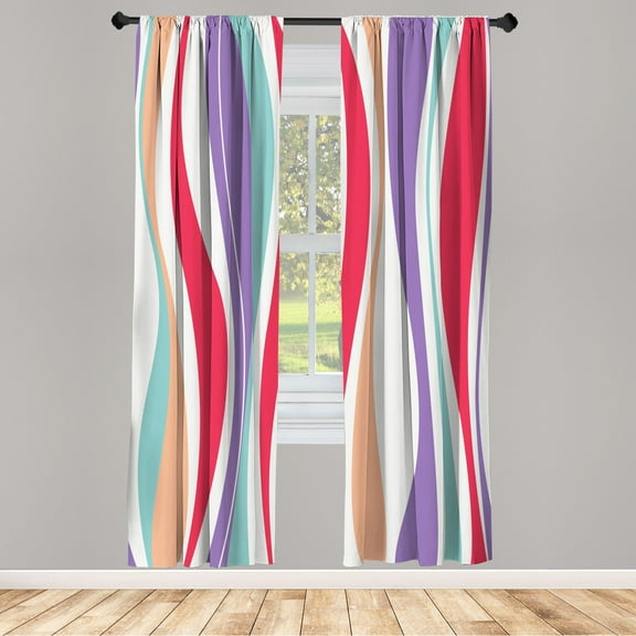 Ambesonne Vintage Curtains, Retro Funky Lines Abstract, Pair of 28"x95", Dark Coral