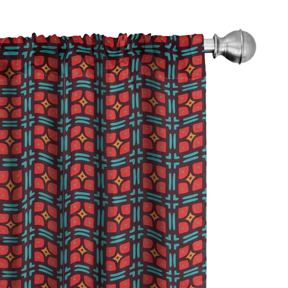 Ambesonne Vintage Curtains, Retro Multicolored Ornament, Pair of 28"x63", Dark Seafoam Maroon