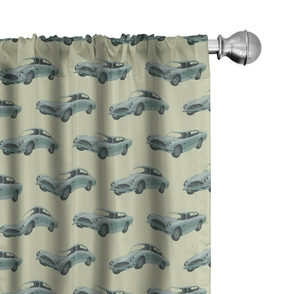 Ambesonne Vintage Curtains, Retro Sports Car Design, Pair of 28"x95", Pale Green and Slate Blue
