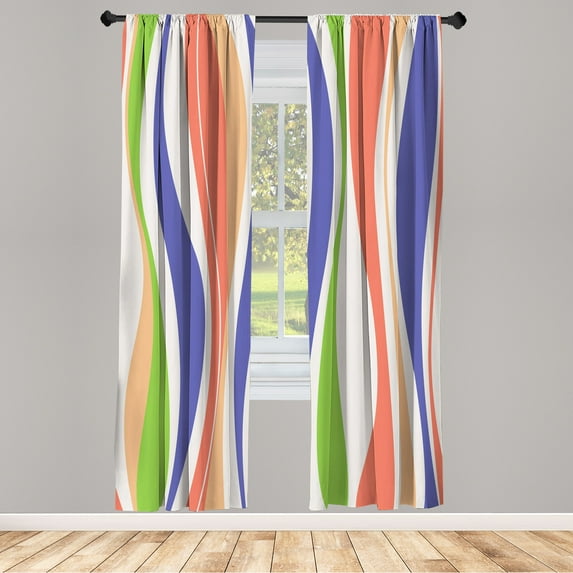 Ambesonne Vintage Curtains, Retro Stripes Funky Print, Pair of 28"x63", Dark Lavender