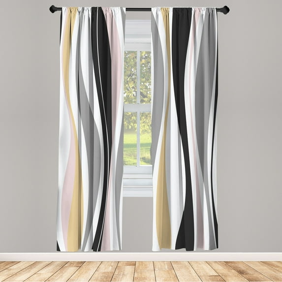 Ambesonne Vintage Curtains, Retro Stripes Funky Print, Pair of 28"x63", Dusk Ecru