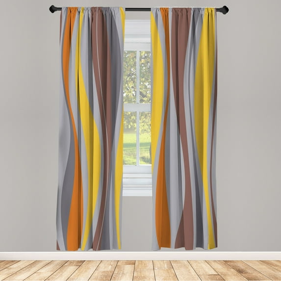Ambesonne Vintage Curtains, Retro Stripes Funky Print, Pair of 28"x63", Earth Yellow