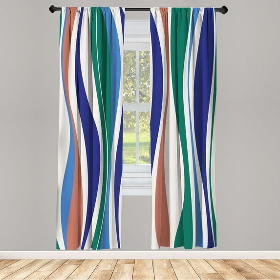 Ambesonne Vintage Curtains, Retro Stripes Funky Print, Pair of 28"x63", Jade Green