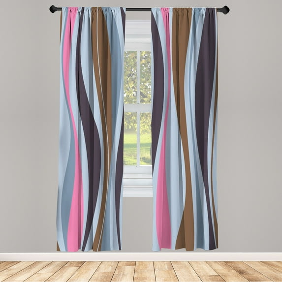 Ambesonne Vintage Curtains, Retro Stripes Funky Print, Pair of 28"x63", Pale Blue