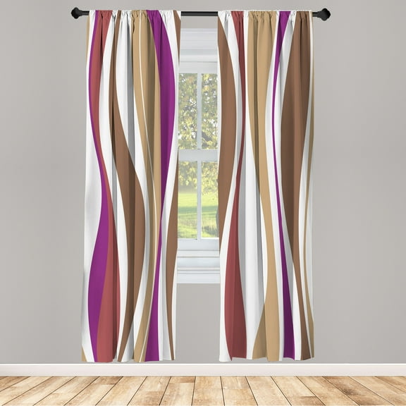 Ambesonne Vintage Curtains, Retro Stripes Funky Print, Pair of 28"x63", Purple Camel