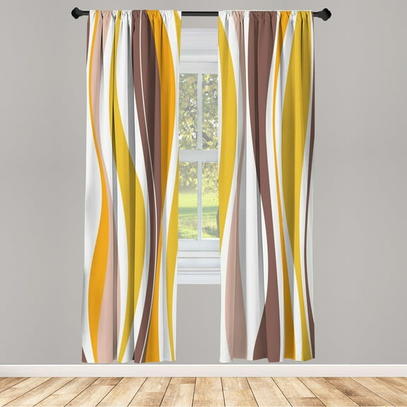 Ambesonne Vintage Curtains, Retro Stripes Funky Print, Pair of 28"x63", Umber Rose